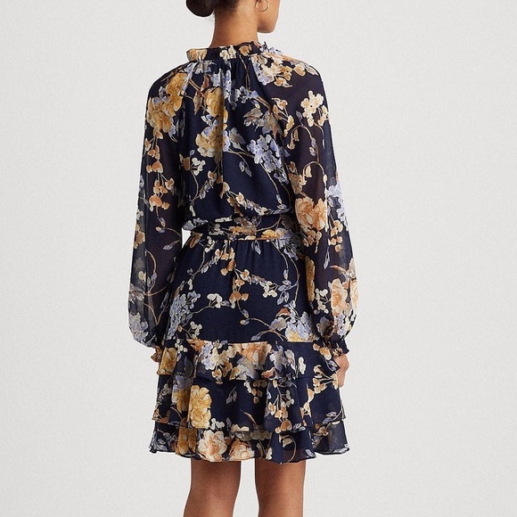 Lauren Ralph Lauren Floral Belted Crinkle Georgette Dress, Plus Size 22W NWT